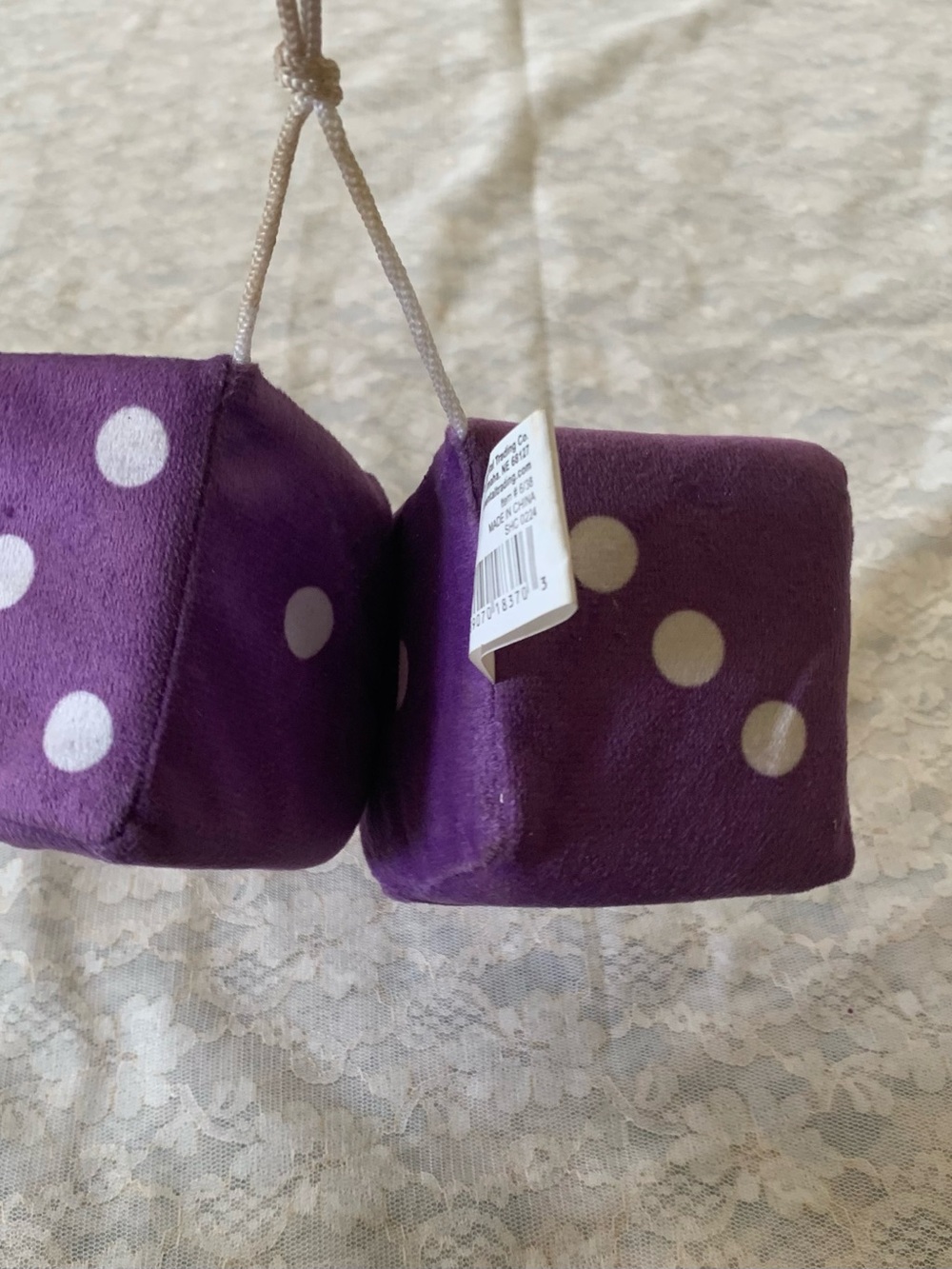 3” Purple Fuzzy Dice Car Rearview Mirror Hanging Ornament Retro Plush Vintage